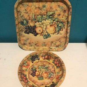 Wash Basin w/ Matching Wall Decor Vtg Enamel